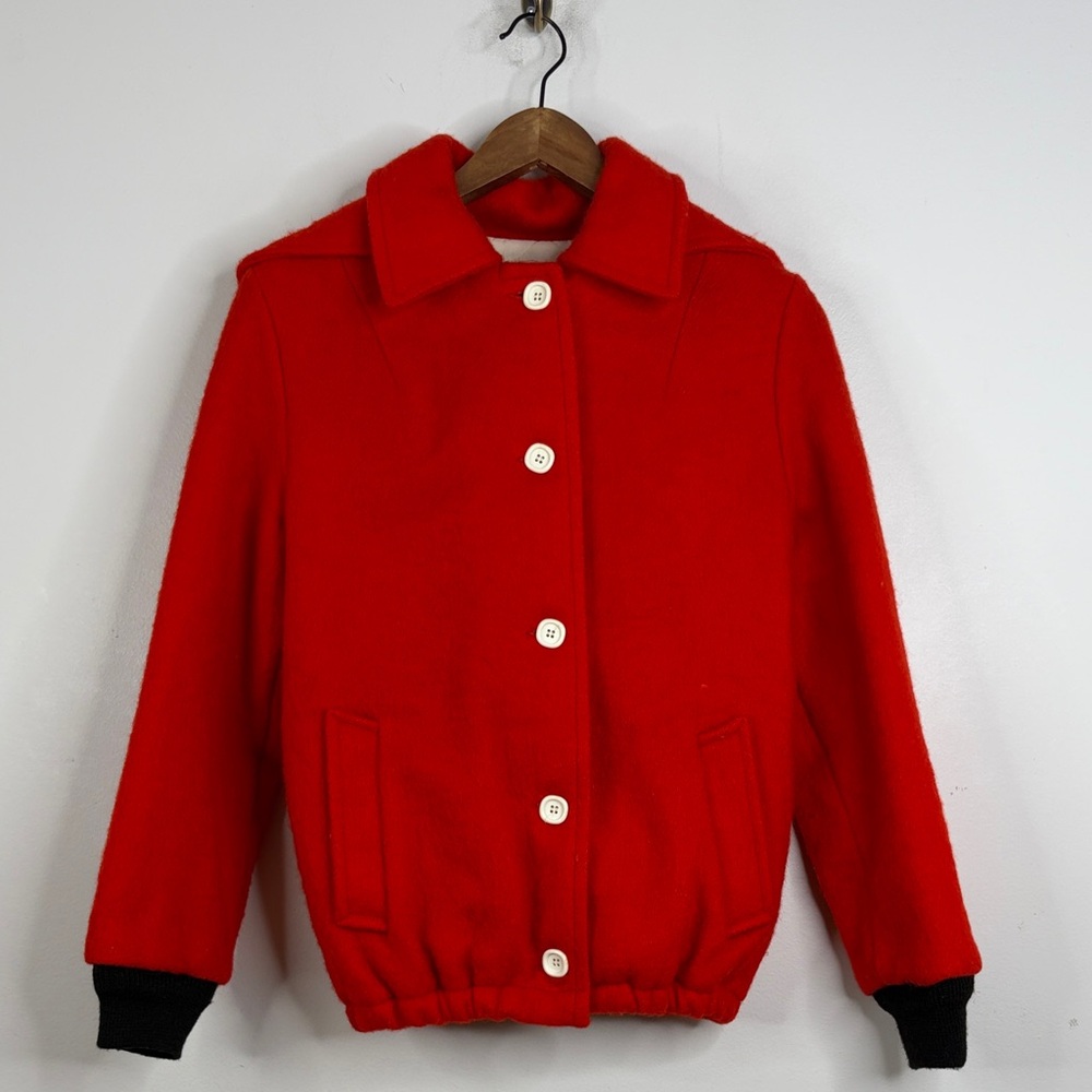 Women's Red Bomber Jacket with Button Front